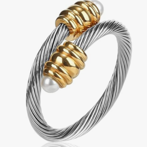 Cable Cuff Pearl Ring – Fits Finger Circumference 70mm-90mm