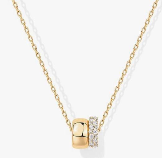 14K Gold Plated Cubic Zirconia Rondelle Pendant Necklace for Women